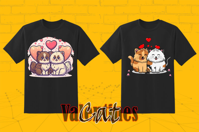 Valentines Day Loving Cat Couple Illustration T-shirt Clipart Bundle Perfect for Stylish T-Shirt Design