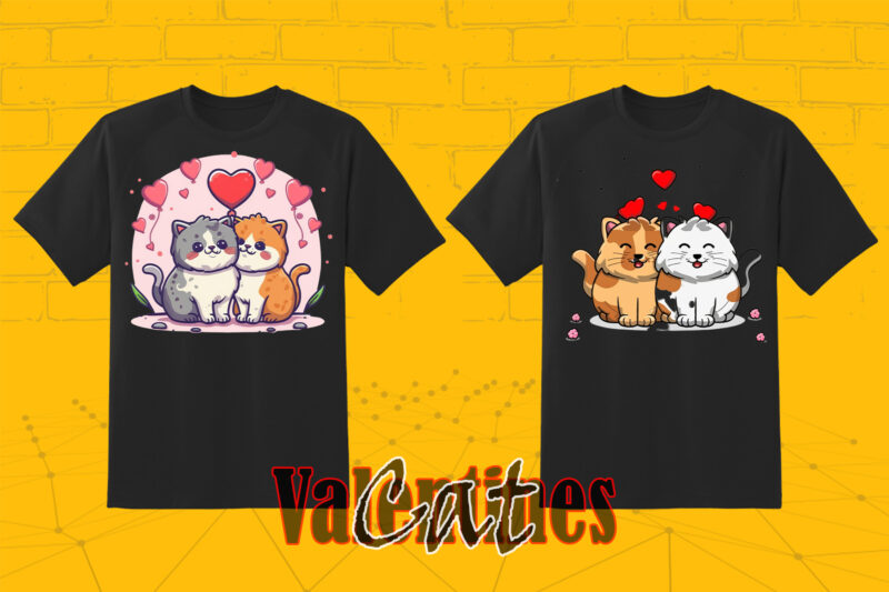 Valentines Day Loving Cat Couple Illustration T-shirt Clipart Bundle Perfect for Stylish T-Shirt Design