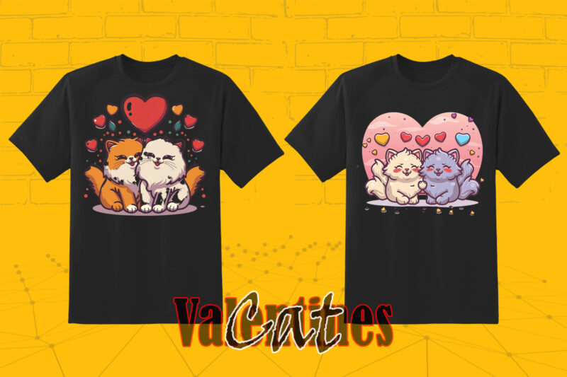 Valentines Day Loving Cat Couple Illustration T-shirt Clipart Bundle Perfect for Stylish T-Shirt Design