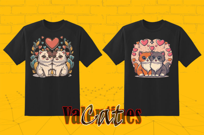 Valentines Day Loving Cat Couple Illustration T-shirt Clipart Bundle Perfect for Stylish T-Shirt Design