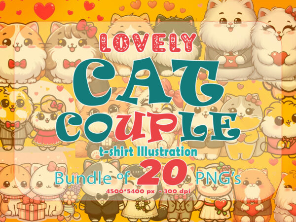 20 loving cat couple illustration t-shirt clipart bundle
