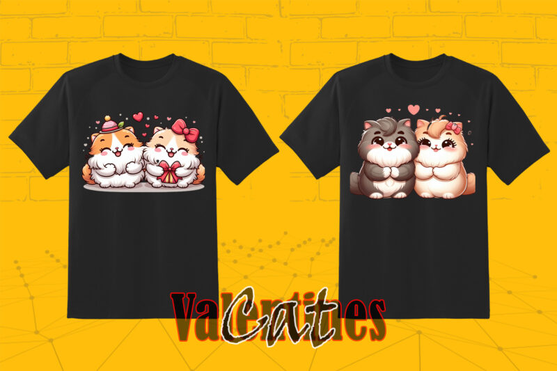 20 Loving Cat Couple Illustration T-shirt Clipart Bundle