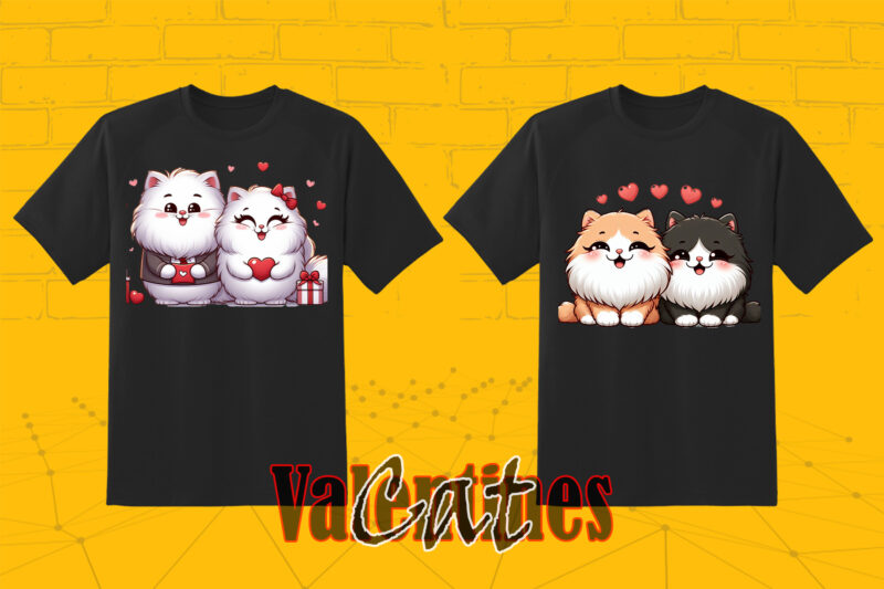 20 Loving Cat Couple Illustration T-shirt Clipart Bundle