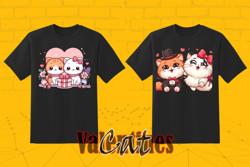 20 Loving Cat Couple Illustration T-shirt Clipart Bundle