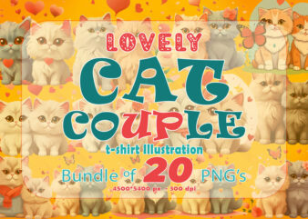 Valentine Abstract Cute Cat Couple Illustration T-Shirt Design