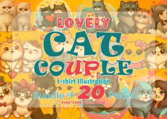 Cute cat couple illustration t-shirt clipart