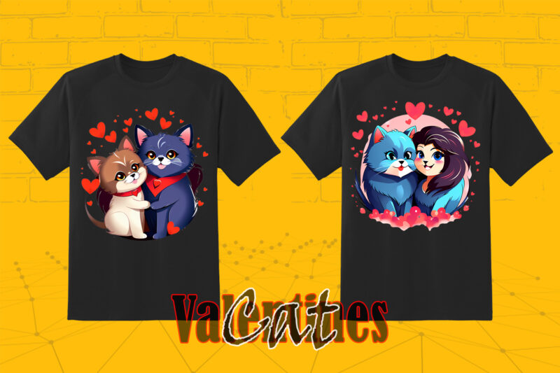 Cute Cat Couple Illustration T-shirt Clipart