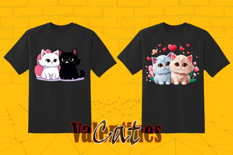 Cute Cat Couple Illustration T-shirt 10 Cliparts Bundle