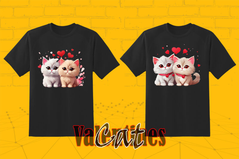 Cute Cat Couple Illustration T-shirt 10 Cliparts Bundle