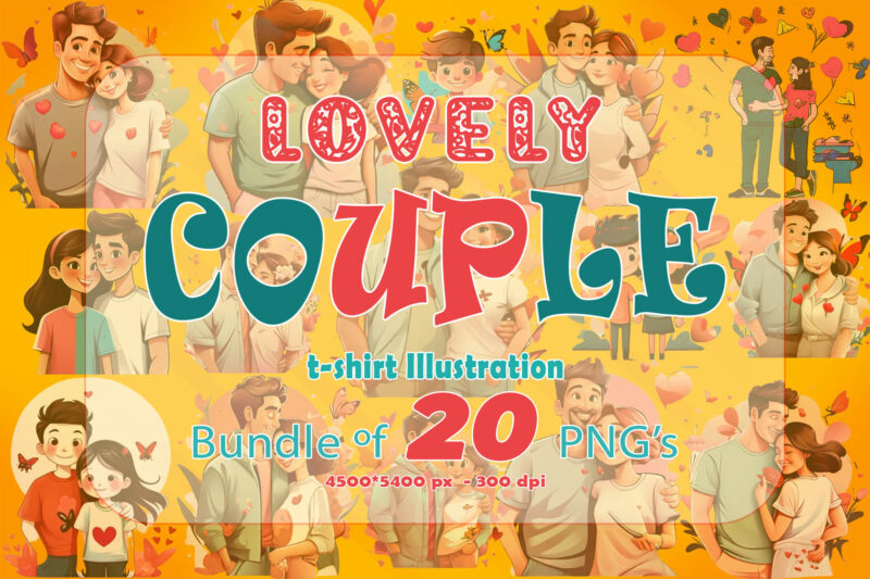 Loving Couple Illustration T-shirt Clipart for Your T-Shirt Business