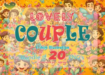 Cute Couple Illustration T-shirt Clipart 20 in 1 Bundle