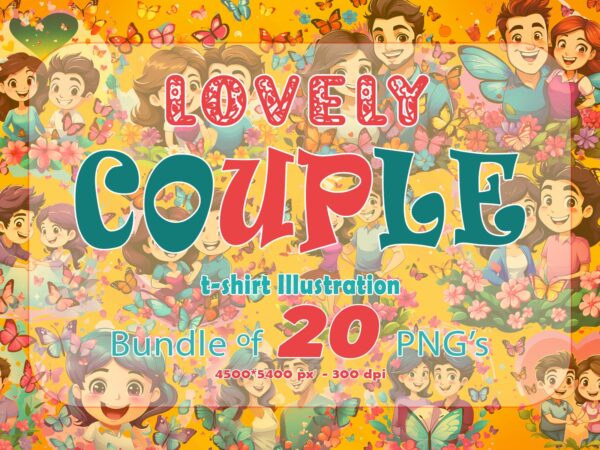 Cute couple illustration t-shirt clipart 20 in 1 bundle