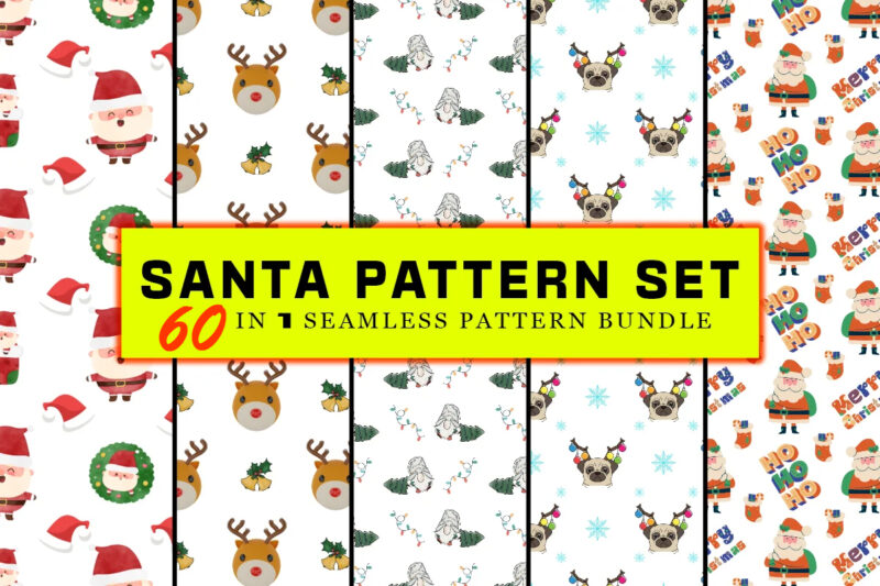 60 Christmas Santa Seamless Pattern Bundle