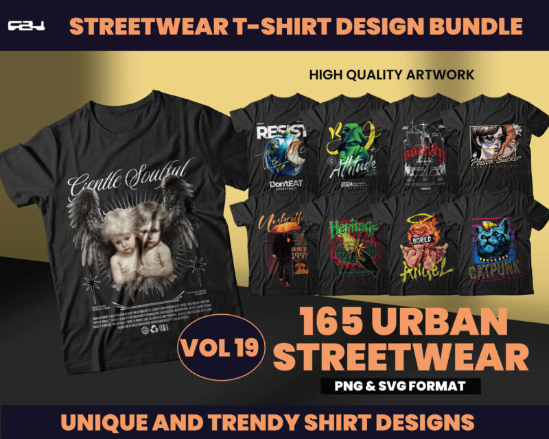 165 Urban Streetwear Designs, T-shirt Design bundle, Streetwear Designs, Aesthetic Design, shirt designs, Graphics shirt, DTF, DTG
