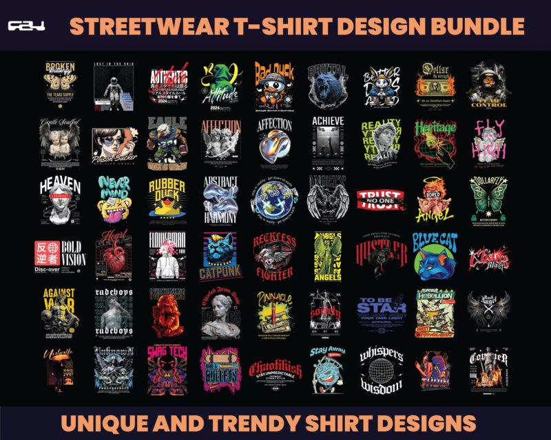 165 Urban Streetwear Designs, T-shirt Design bundle, Streetwear Designs, Aesthetic Design, shirt designs, Graphics shirt, DTF, DTG