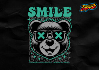 Urban style Tshirt Design – Smile teddy bear – vector art t-shirt design png, eps, ai, dxf, svg