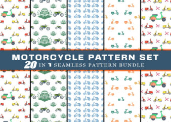 Motorcycle Seamless Pattern Bundle Clipart for Print on Demand Websites