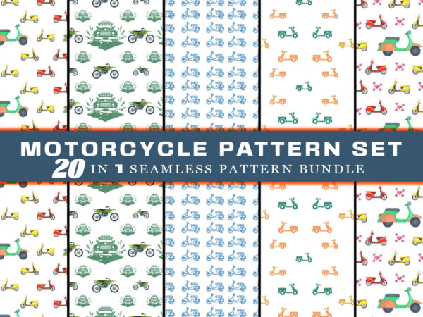 Motorcycle seamless pattern bundle clipart for print on demand websites t shirt designs for sale Motorcycle seamless pattern bundle clipart for print on demand websites t shirt designs for sale
