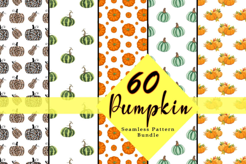 Pumpkin Seamless Pattern 60 Illustration Bundle