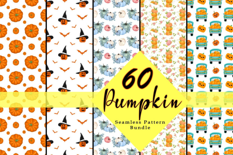 Pumpkin Seamless Pattern 60 Illustration Bundle