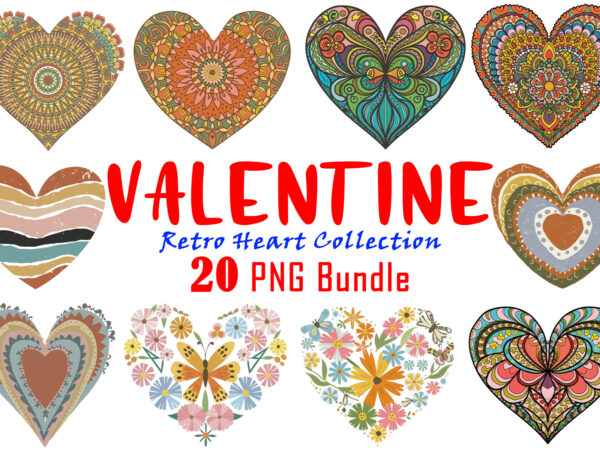 Valentines day retro heart illustration t-shirt clipart