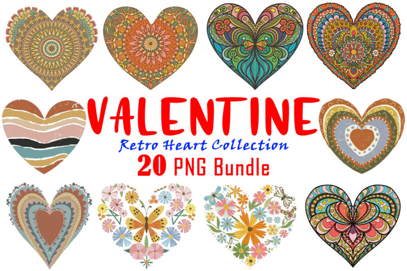 Valentines Day Retro Heart Illustration T-shirt Clipart