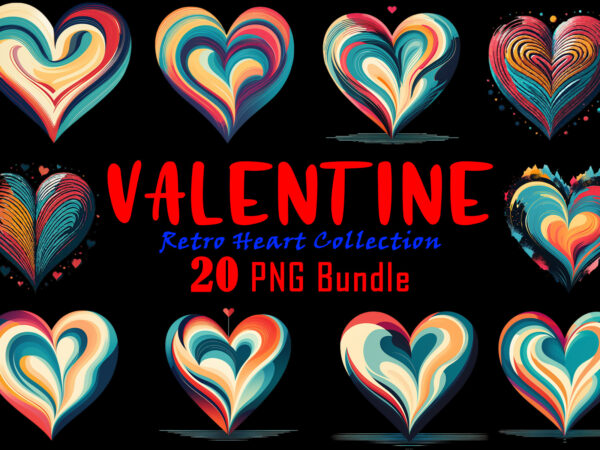 Fantasy valentine abstract retro vintage heart illustration t-shirt design inspiration bundle