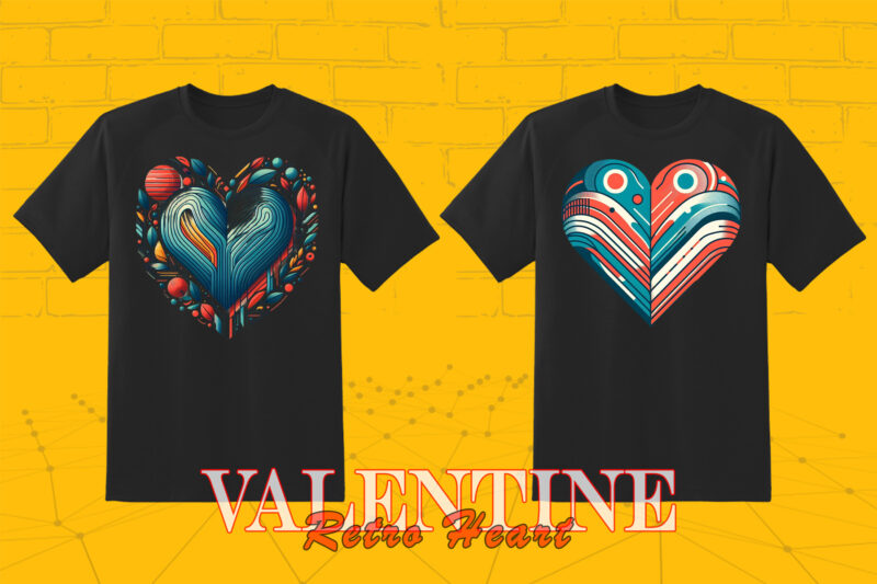 Cartoon Valentines Day Boho Heart Illustration T-shirt Bundle