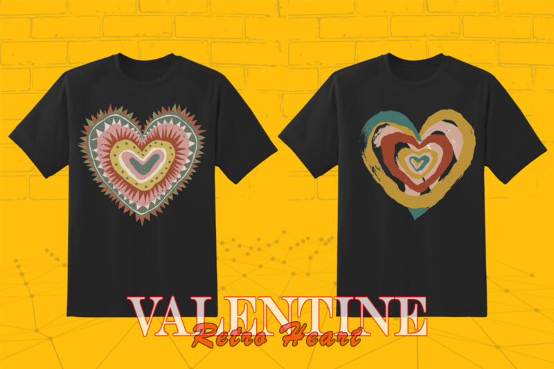 Valentines Day Retro Heart Illustration T-shirt Clipart