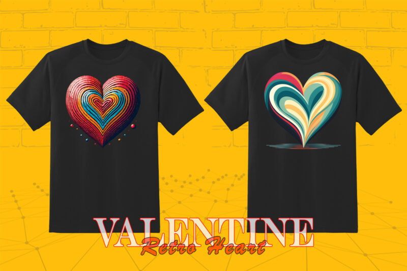 Fantasy Valentine Abstract Retro Vintage Heart Illustration T-Shirt Design Inspiration Bundle