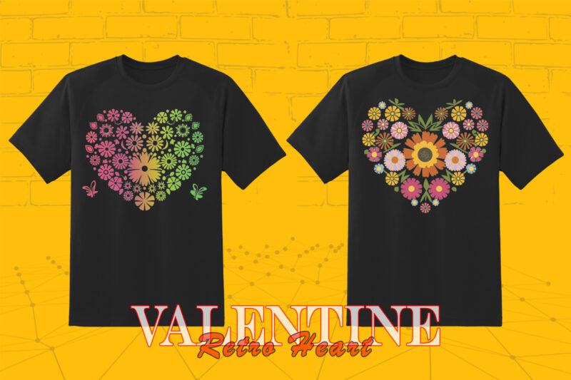 Valentines Day Retro Heart Illustration T-shirt Clipart