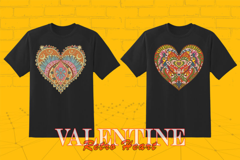 Valentines Day Retro Heart Illustration T-shirt Clipart