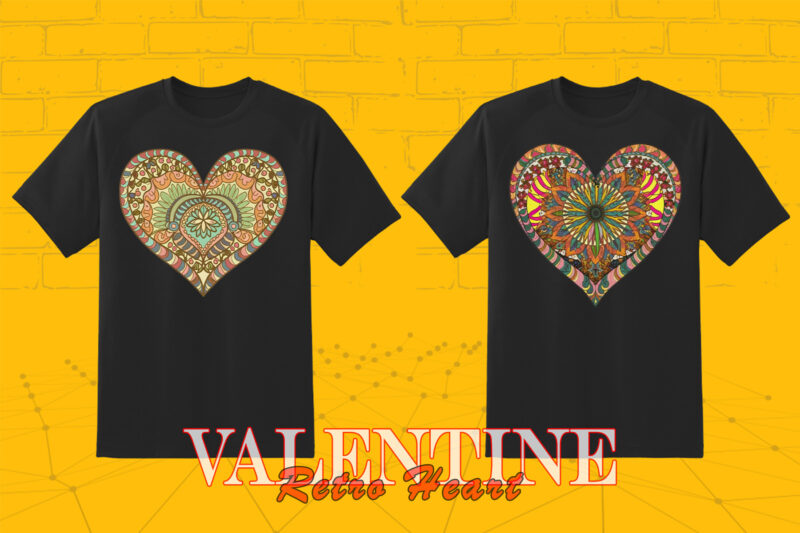 Valentines Day Retro Heart Illustration T-shirt Clipart