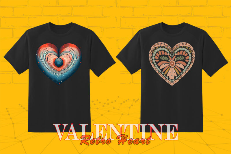 Valentines Day Retro Heart Illustration T-shirt Clipart