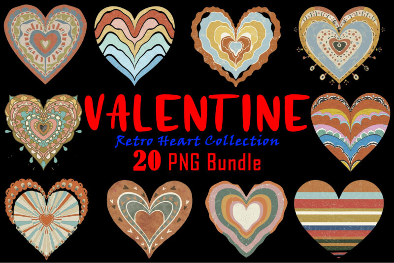 Valentines Day Retro Heart Illustration T-shirt Clipart crafted for Print on Demand websites