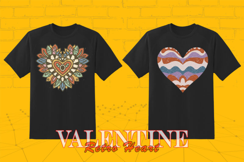 Valentines Day Retro Heart Illustration T-shirt Clipart crafted for Print on Demand websites