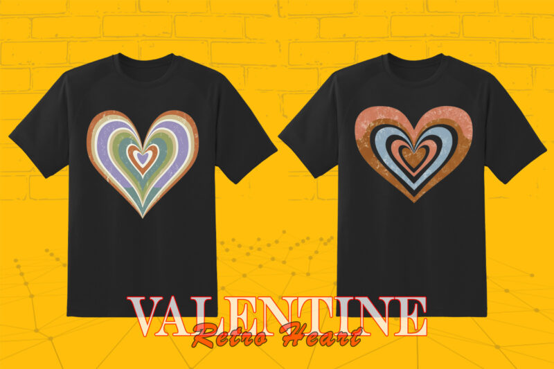 Valentines Day Retro Heart Illustration T-shirt Clipart crafted for Print on Demand websites