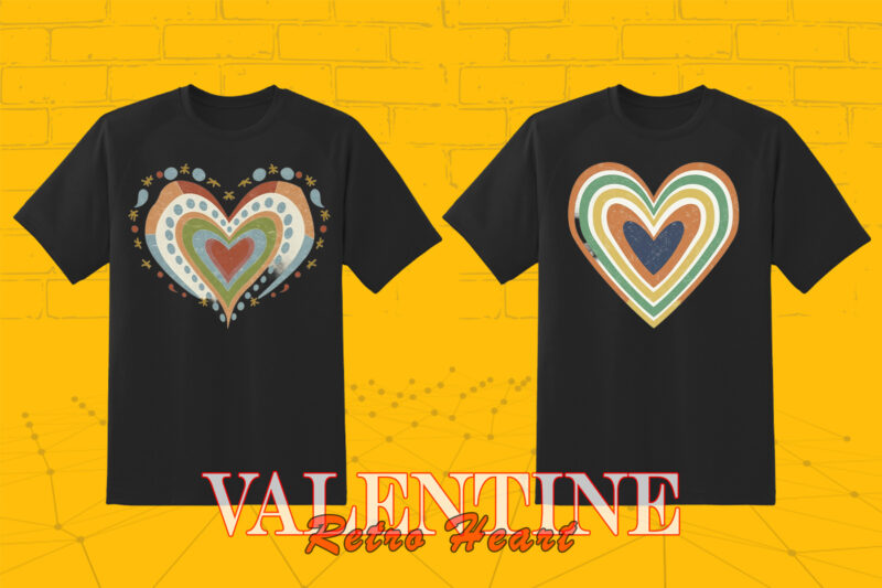 Valentines Day Retro Heart Illustration T-shirt Clipart crafted for Print on Demand websites