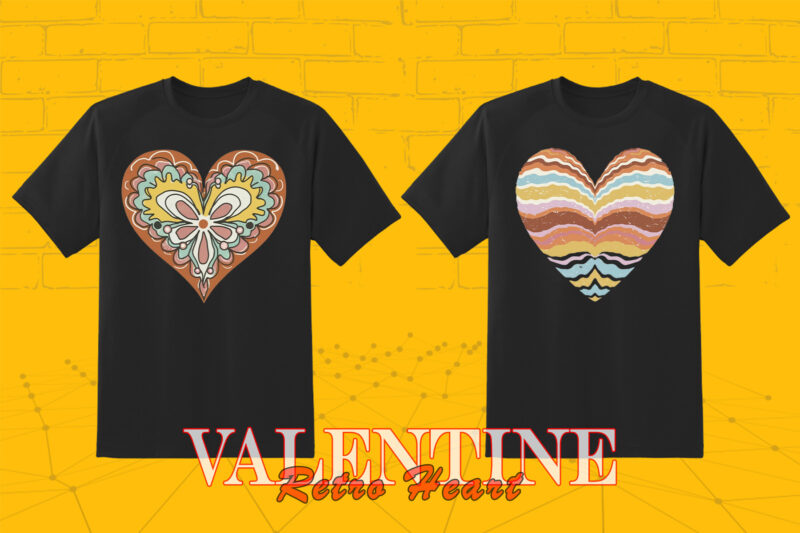 Valentines Day Retro Heart Illustration T-shirt Clipart crafted for Print on Demand websites