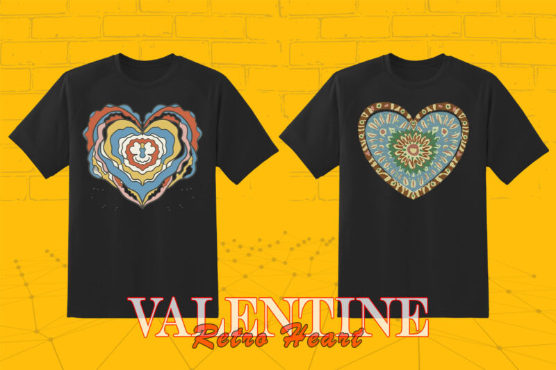 Valentines Day Retro Heart Illustration T-shirt Clipart crafted for Print on Demand websites