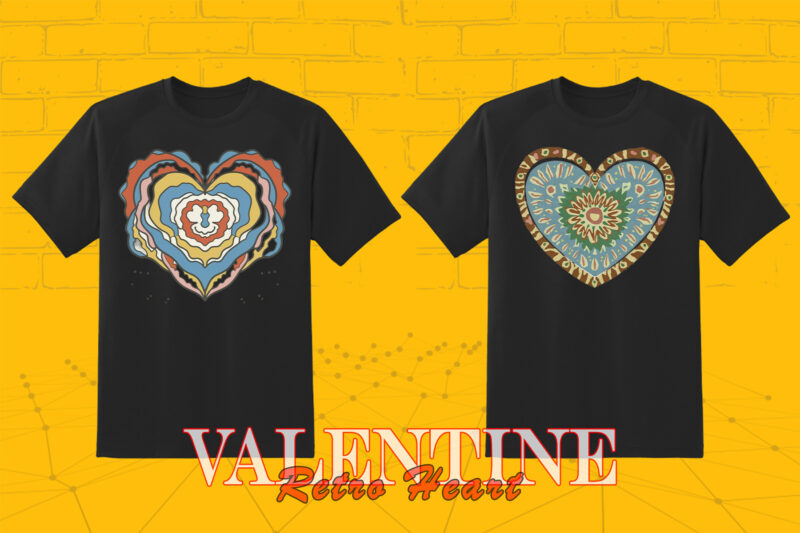 Valentines Day Retro Heart Illustration T-shirt Clipart crafted for Print on Demand websites