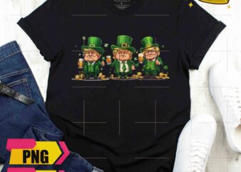 Trump Three Chibi Green Happy Patrick Day Irish Fesitval Design PNG Shirt