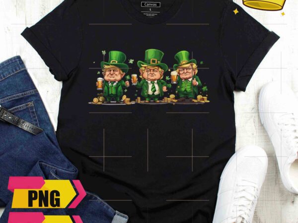 Trump three chibi green happy patrick day irish fesitval design png shirt