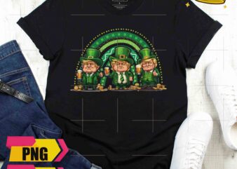 Three Trump Chibi Green Rainbow Happy St Patricks Day 2024 Design PNG Shirt