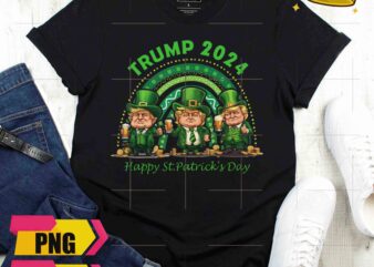 Trump 2024 Three Trump Chibi Green Rainbow Happy St Patricks Day 2024 Design PNG Shirt
