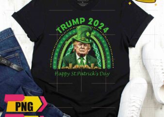 Trump 2024 Happy St Patrick day Green Rainbow Design PNG Shirt