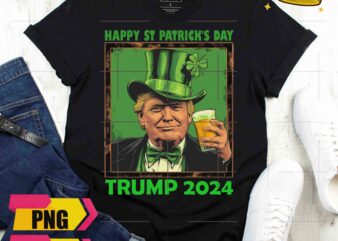 Trump 2024 happy st patrick's day lucky clover trump vote design png shirt