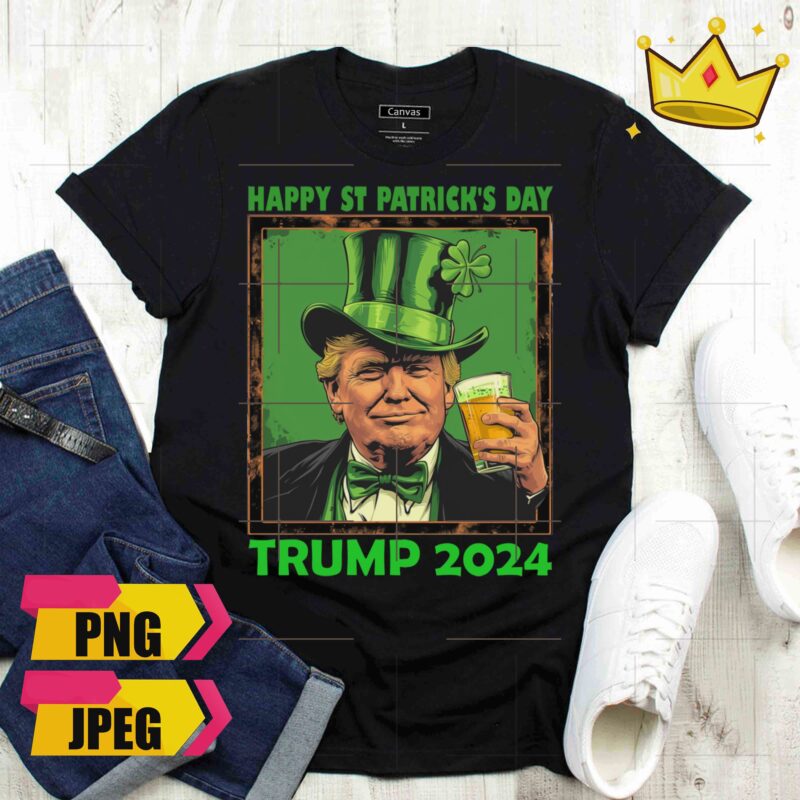 Trump 2024 Happy St Patrick’s Day Lucky Clover Trump Vote Design PNG Shirt
