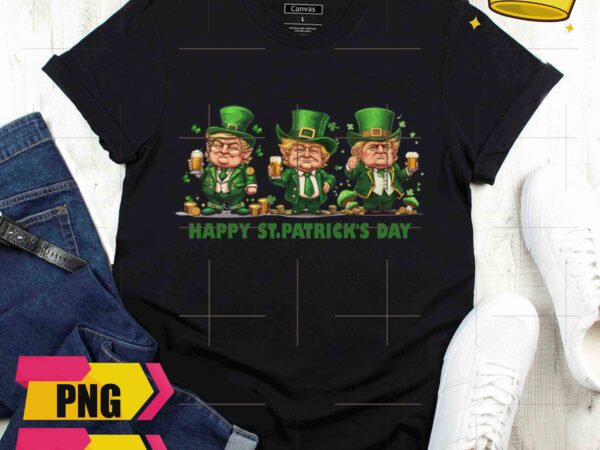 Three trump chibi cute happy st patrick day lucky clover irish festival design png shirt