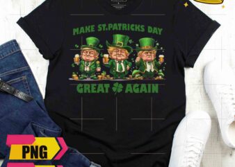 Three Trump Make St Patrick’s Day Great Again Trump Chibi 2024 Drinking Beer Design PNG Shirt